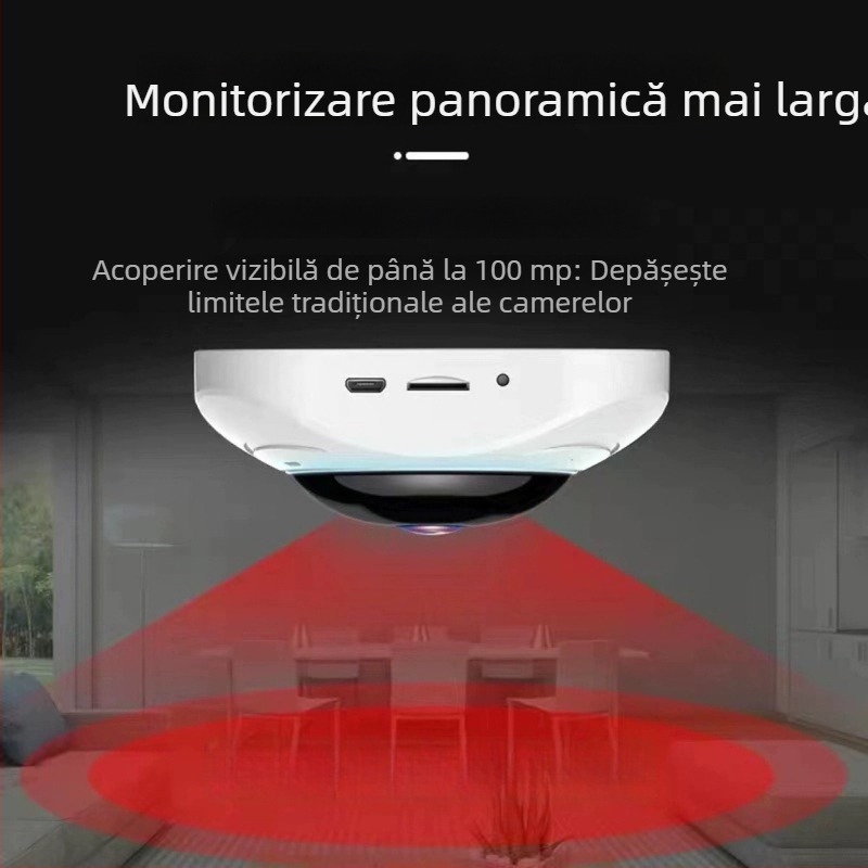 JWEI GW-0630w Cameră panoramică de 360° pentru interior, montaj pe tavan, Wi-Fi, 1080p, vizionare de noapte, detecție mișcare și notificări de alarmă