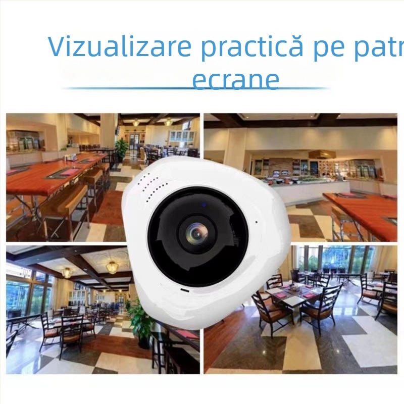 JWEI GW-0630w Cameră panoramică de 360° pentru interior, montaj pe tavan, Wi-Fi, 1080p, vizionare de noapte, detecție mișcare și notificări de alarmă