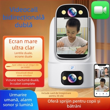 Cameră inteligentă de interior cu claritate 1080p, lentilă de 4 mm, viziune pe timp de noapte, stocare în cloud, control de la distanță prin aplicație