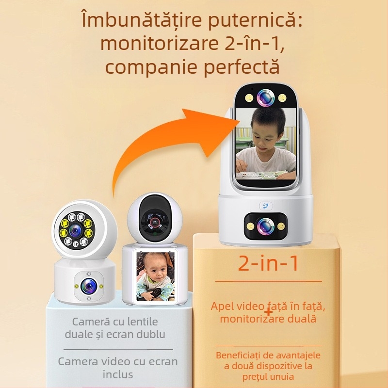 Cameră inteligentă de interior cu claritate 1080p, lentilă de 4 mm, viziune pe timp de noapte, stocare în cloud, control de la distanță prin aplicație