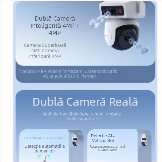 Cameră de supraveghere Wi‑Fi pentru exterior, vizionare nocturnă în condiții de iluminare ultra-scăzută (0.00001 lux), utilizare în interior/exterior, alimentare 12V, funcție de alarmă, compensare a iluminării de fundal