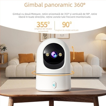 Far Away Home Cameră PTZ pentru interior cu vizualizare panoramică 360°, intercom vocal, 5V DC, carcasă ABS, montaj pe tavan