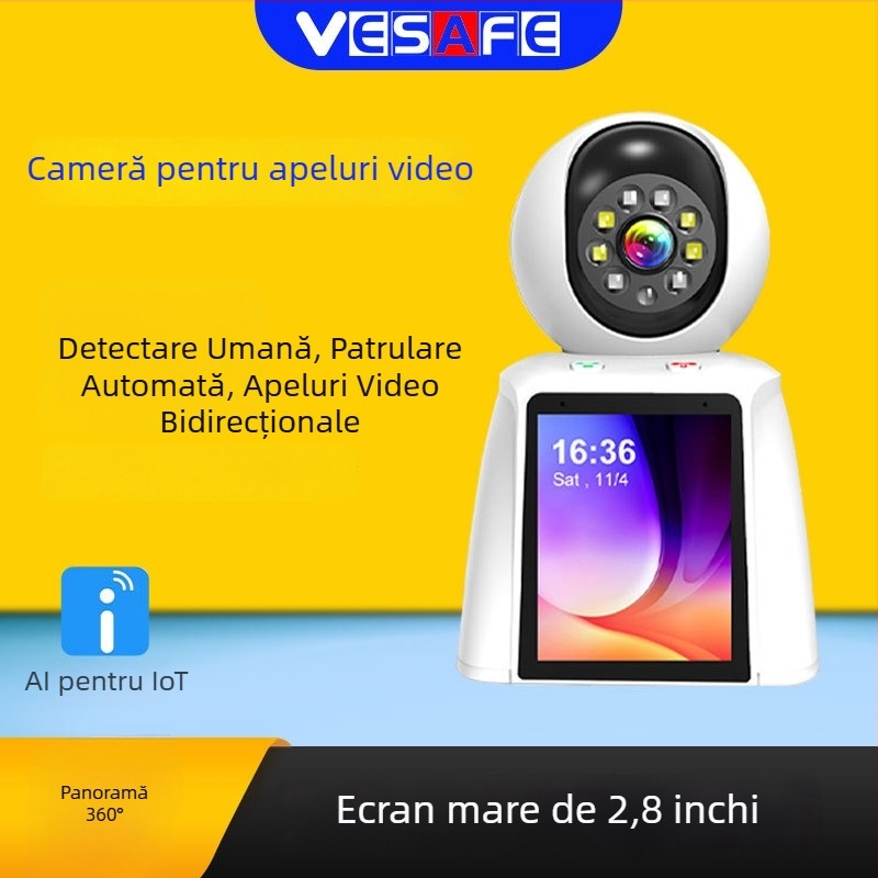 Cameră de monitorizare wireless Wi-Fi cu apel video printr-un singur clic, interfon vizual bidirecțional, captură humanoidă și patrulare automată