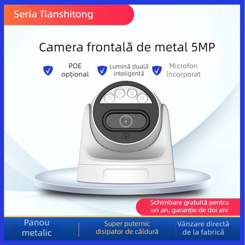 Camera de supraveghere 5MP, interioră, POE, lentilă hemisferică unghi larg de 2.8mm, viziune nocturnă HD