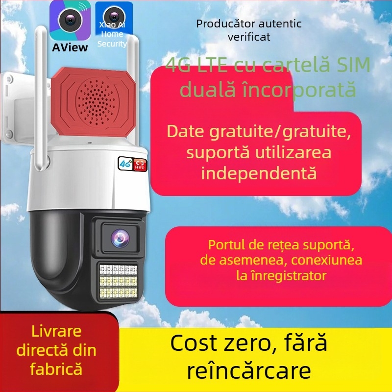 Cameră wireless 4G pentru exterior, pentru uz casnic, cu monitorizare la distanță prin telefon și funcție fără trafic de date