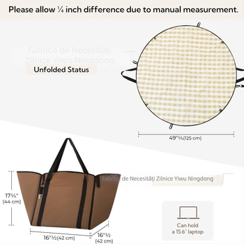 Pled de picnic cu gentuță pliabilă — fibre poliesterice; țesătură principală: poliester; Oxford material; țesătură secundară: poliester; strat impermeabil din folie de aluminiu