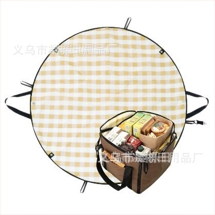 Pled de picnic cu gentuță pliabilă — fibre poliesterice; țesătură principală: poliester; Oxford material; țesătură secundară: poliester; strat impermeabil din folie de aluminiu