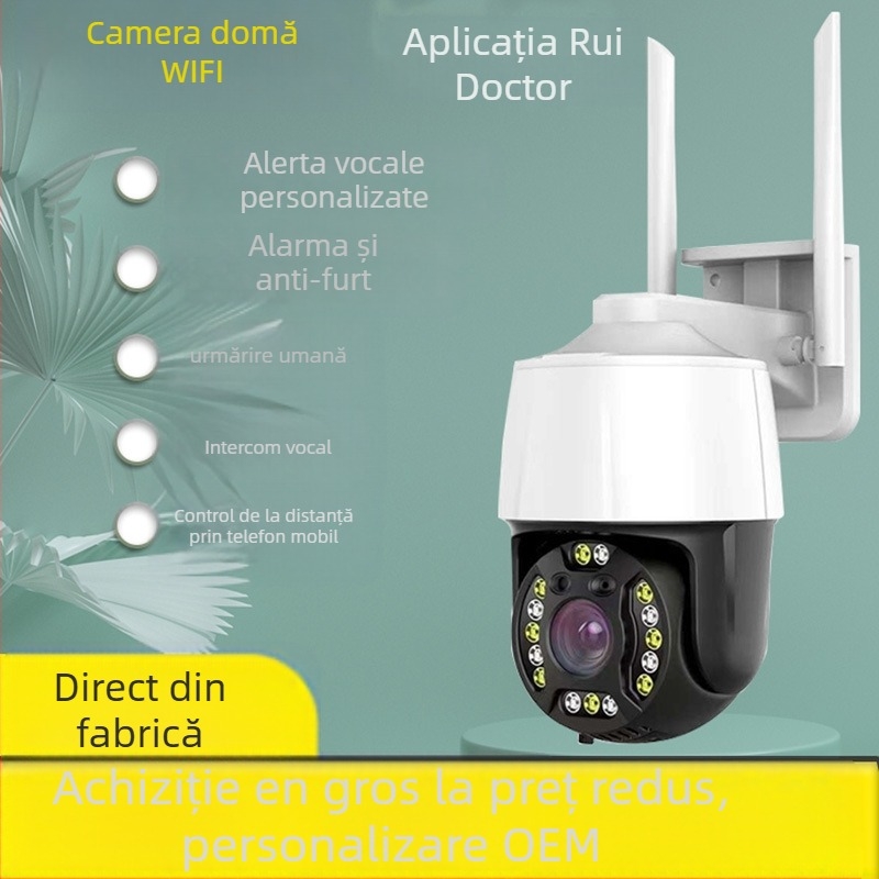 Rui Doctor 2 Cameră WiFi tip cupolă, 3 inch, interior/exterior, culoare completă, silențioasă, impermeabilă, supraveghere infraroșu