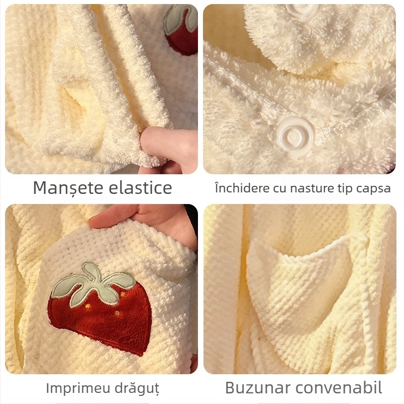 Halat de baie pentru femei, din velur coral, absorbant, uscare rapidă, pentru iarnă