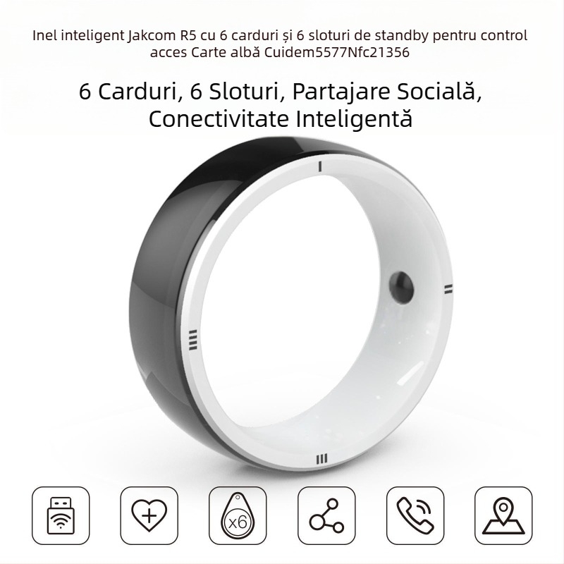 Jakcom R5 inel inteligent pentru controlul accesului, cu 6 carduri (2 IC, 2 ID, 2 NFC) și memorie 100