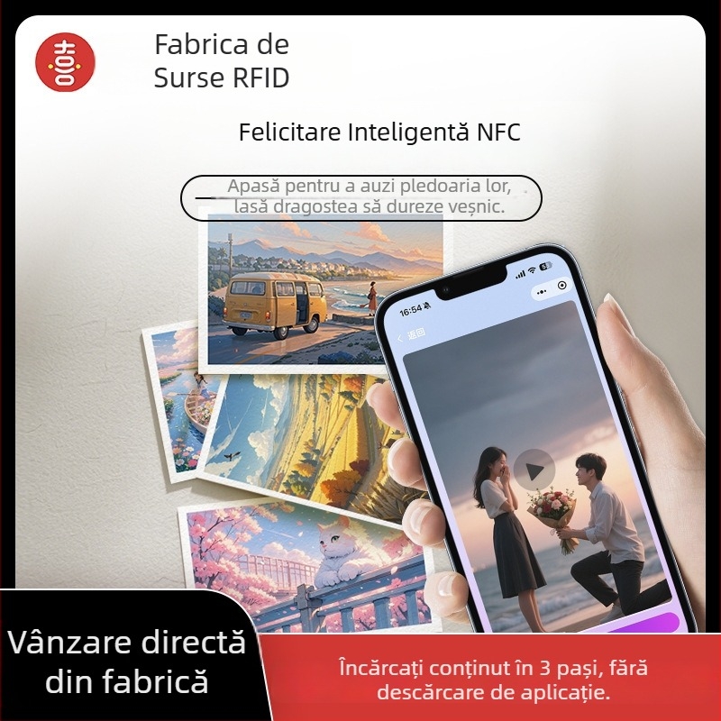 Postcard NFC – personalizabil pentru absolvire, invitații de nuntă și felicitări; sticlă temperată; brand Heekgoo