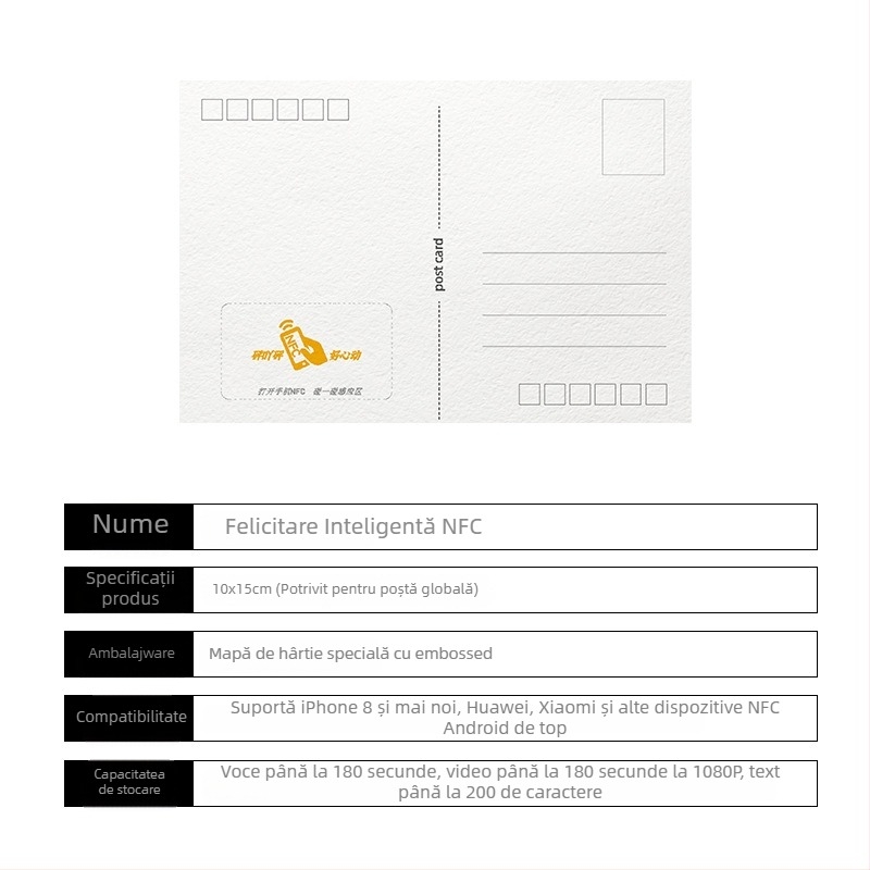 Postcard NFC – personalizabil pentru absolvire, invitații de nuntă și felicitări; sticlă temperată; brand Heekgoo