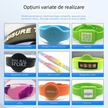 Brățară din silicon NFC RFID – card inteligent cu memorie 1K, citire proximitate, -30°C până la +80°C, acces la sală și teren de joacă, prezență și plăți școlare