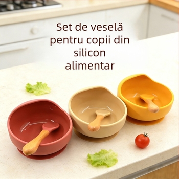 Set cană și linguri din silicon cu design melc pentru copii – 2 piese, silicon alimentar, de la 6 luni în sus