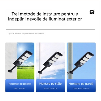 Lumină solară pentru stradă cu sursă LED, IP65 impermeabil, putere nominală 300, tensiune 3,2V, întrerupător inductiv
