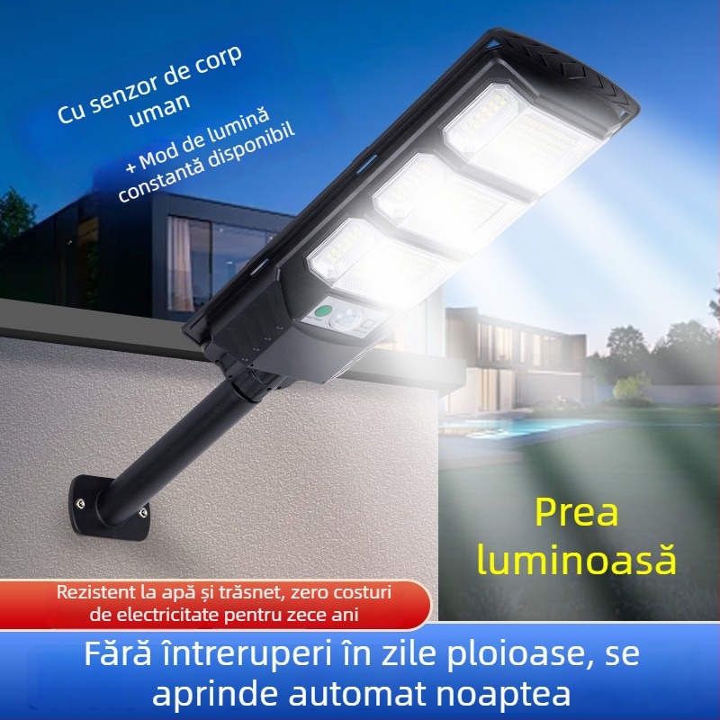 Lumină solară pentru stradă cu sursă LED, IP65 impermeabil, putere nominală 300, tensiune 3,2V, întrerupător inductiv