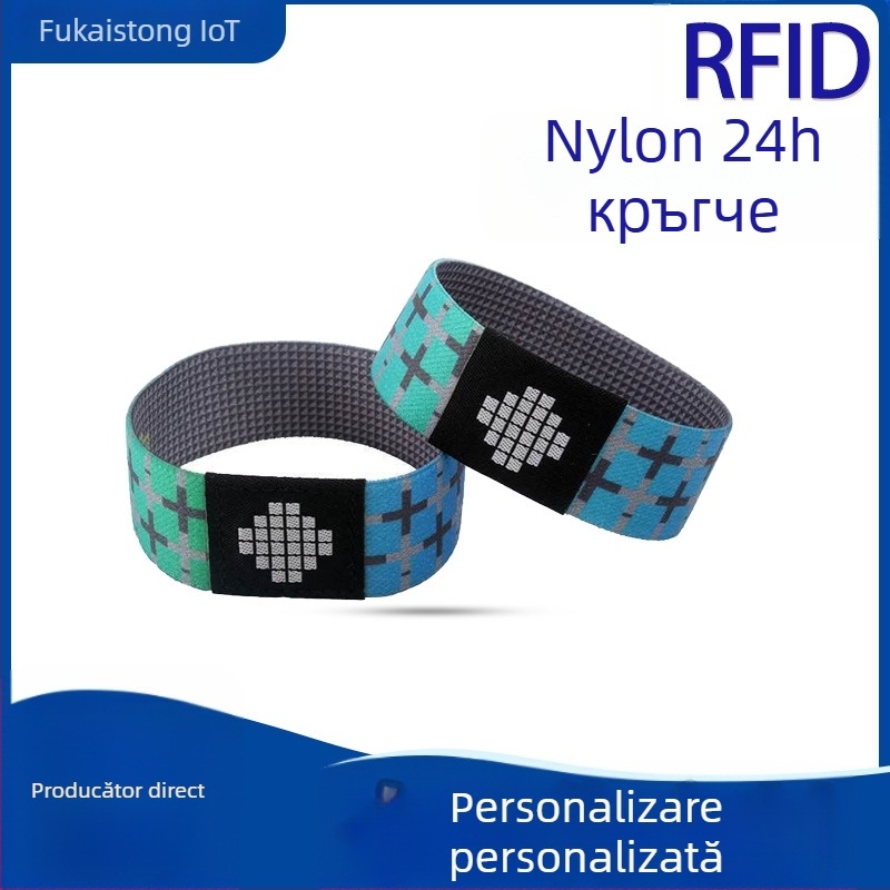 Brățară nylon elastic RFID cu cip F08 pentru concerte și parcuri de distracții; rază de detecție 1,5–10 cm