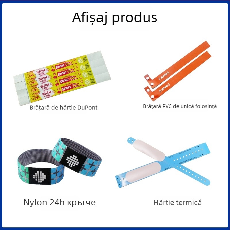 Brățară nylon elastic RFID cu cip F08 pentru concerte și parcuri de distracții; rază de detecție 1,5–10 cm