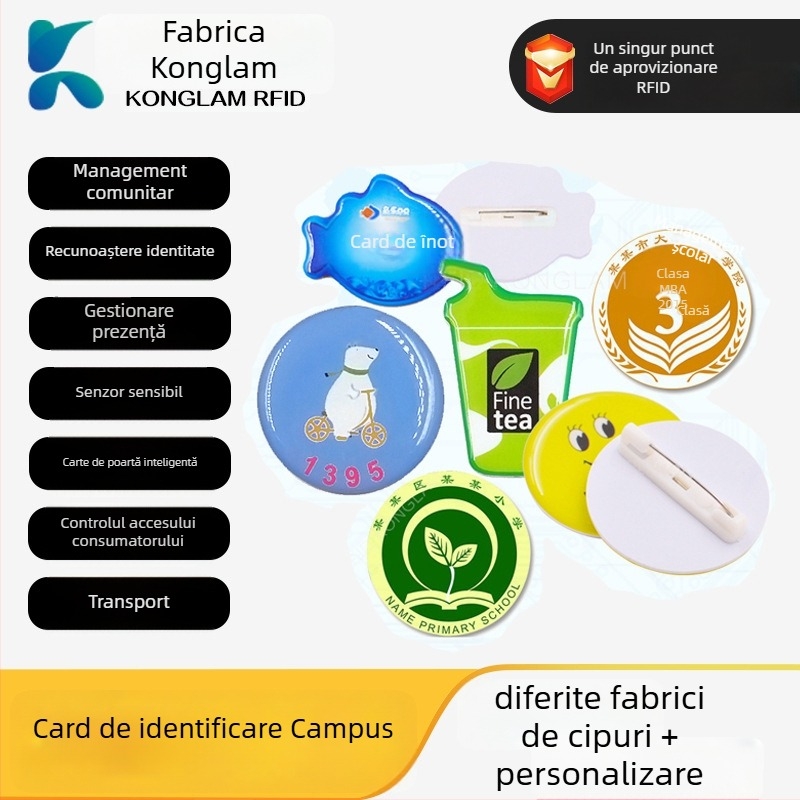 Insignă de campus NFC ICID cu card de citire/scriere, timp de citire/scriere 0,1, 100000 cicluri de scriere, cartă pasivă de înaltă frecvență