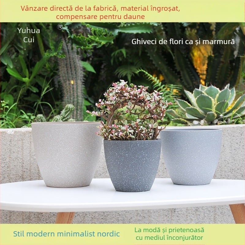 Ghiveci de plante din PP plastic, imitatie de marmură, pentru utilizare pe birou sau pe podea; turnare prin injecție, durabil