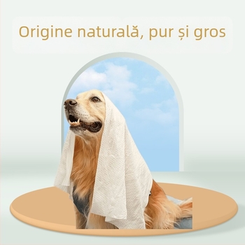 Prosop de baie pentru animale de companie, de unică folosință, din bumbac, fibre vegetale, absorbție apă 0–5 s, țesătură cu țesut simplu.
