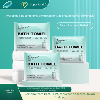 Prosop de baie comprimat, pentru o singură utilizare, din fibră de viscose 100%, personalizare branding, procesare cu desene, mostre și materiale, absorbție 0–5 s, potrivit pentru hoteluri și călătorii