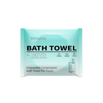 Prosop de baie comprimat, pentru o singură utilizare, din fibră de viscose 100%, personalizare branding, procesare cu desene, mostre și materiale, absorbție 0–5 s, potrivit pentru hoteluri și călătorii
