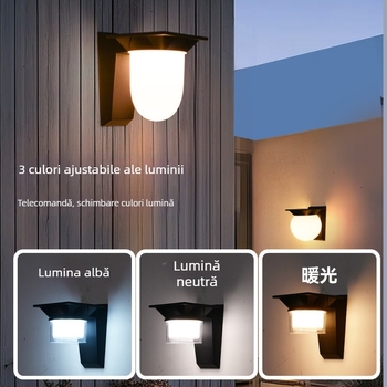 Lampa de perete solară pentru exterior, în stil Chinez Nou, IP43 rezistentă la apă, montaj pe perete, telecomandă, fascicul de 180°, potrivită pentru curte și poartă.