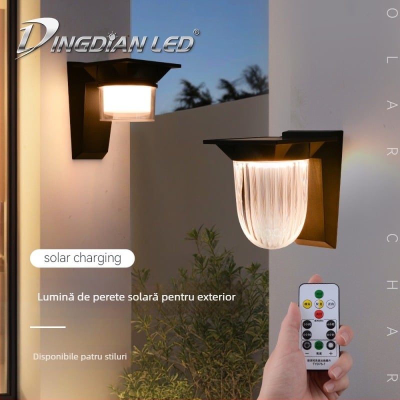 Lampa de perete solară pentru exterior, în stil Chinez Nou, IP43 rezistentă la apă, montaj pe perete, telecomandă, fascicul de 180°, potrivită pentru curte și poartă.