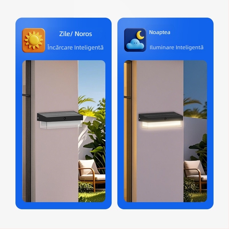 Lampa de perete solară pentru exterior cu senzor de mișcare, 174 LED, 5000 lm, 3000–6500 K, IP54, unghi de fascicul de 120°, carcasă ABS, model Zq-bd
