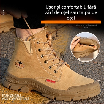 Ghete de lucru înalte, cu vârf fără metal, izolate, respirabile, din piele de vită, anti-perforație pentru șantier