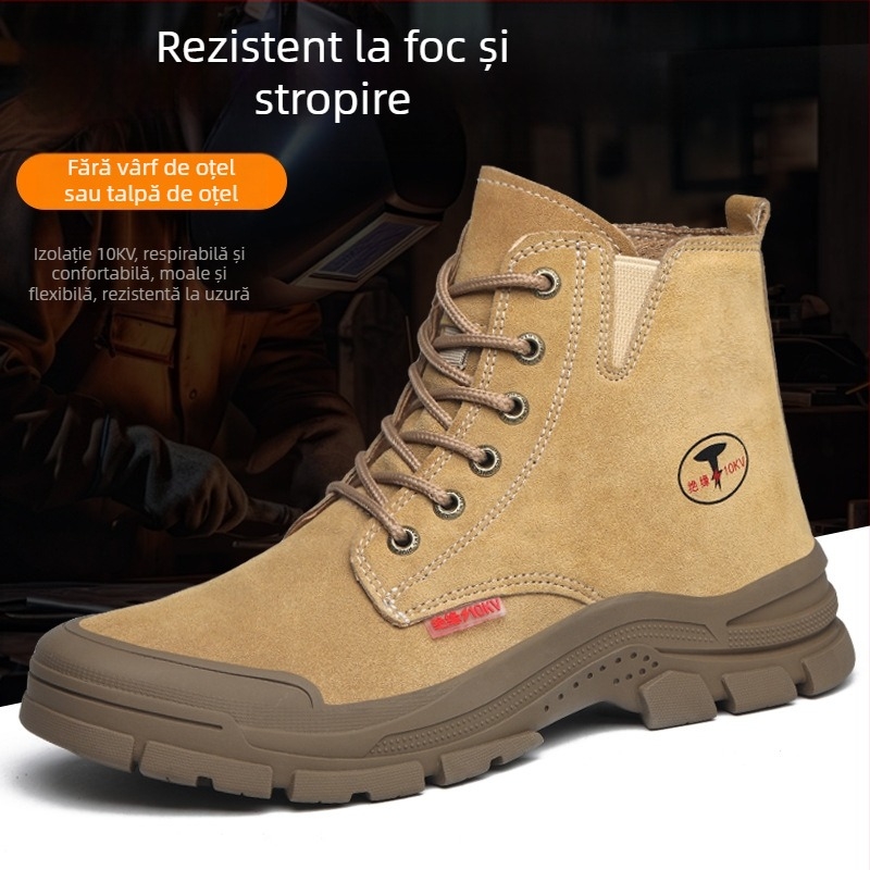 Ghete de lucru înalte, cu vârf fără metal, izolate, respirabile, din piele de vită, anti-perforație pentru șantier