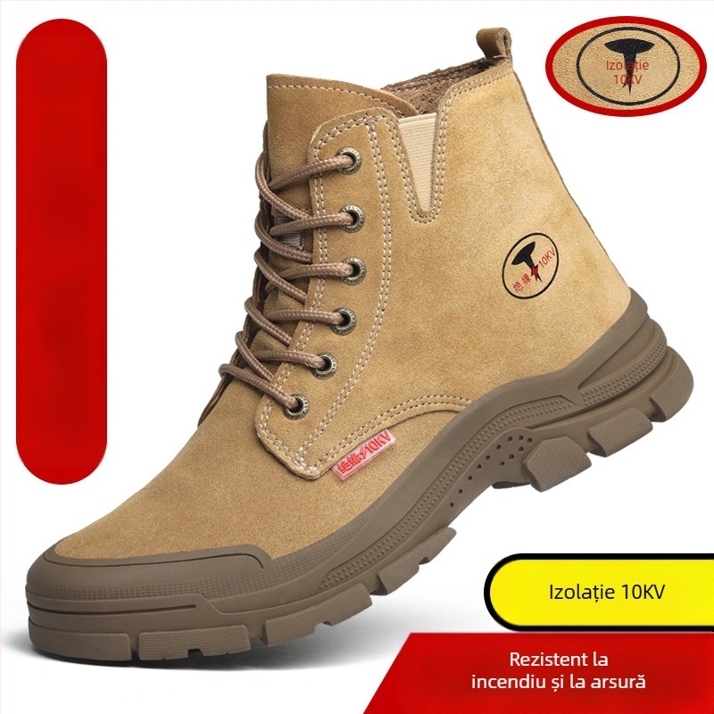 Ghete de lucru înalte, cu vârf fără metal, izolate, respirabile, din piele de vită, anti-perforație pentru șantier