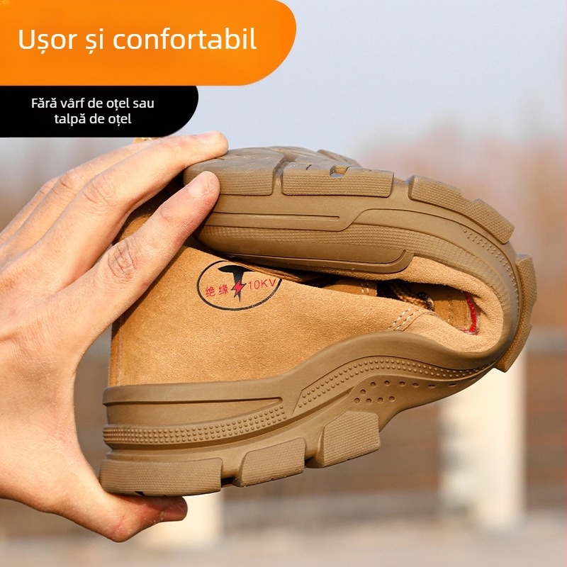 Ghete de lucru înalte, cu vârf fără metal, izolate, respirabile, din piele de vită, anti-perforație pentru șantier