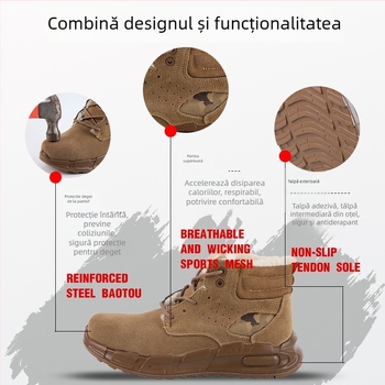 Pantofi de protecție Solid Shield – Antișoc și Anti-înțepare, Izolați, Rezistenți la abraziune, Piele velur, Gleznă înaltă