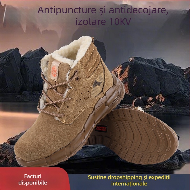 Pantofi de protecție Solid Shield – Antișoc și Anti-înțepare, Izolați, Rezistenți la abraziune, Piele velur, Gleznă înaltă