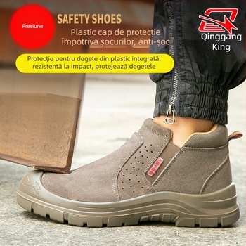 Încălțăminte de protecție pentru muncă, anti-șoc și anti-perforație, piele nubuc de vițel, izolație 6kV, vârf din plastic