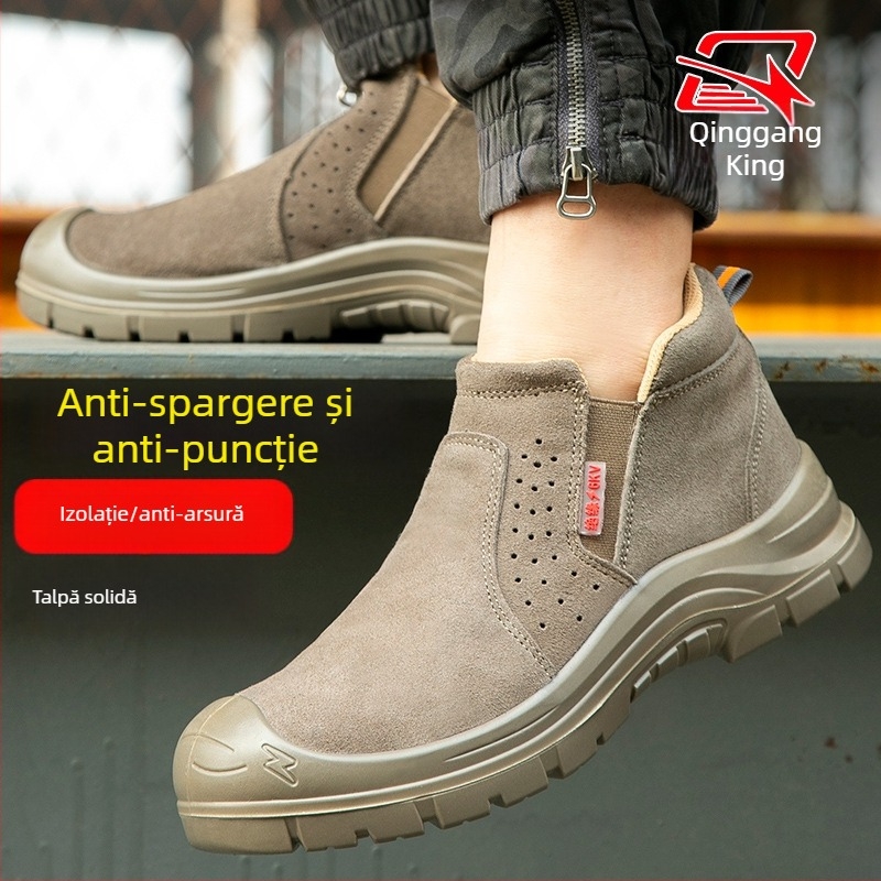 Încălțăminte de protecție pentru muncă, anti-șoc și anti-perforație, piele nubuc de vițel, izolație 6kV, vârf din plastic