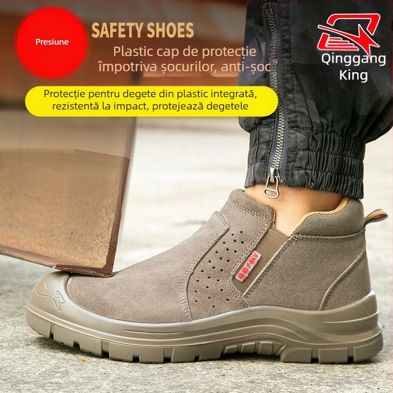 Încălțăminte de protecție pentru muncă, anti-șoc și anti-perforație, piele nubuc de vițel, izolație 6kV, vârf din plastic