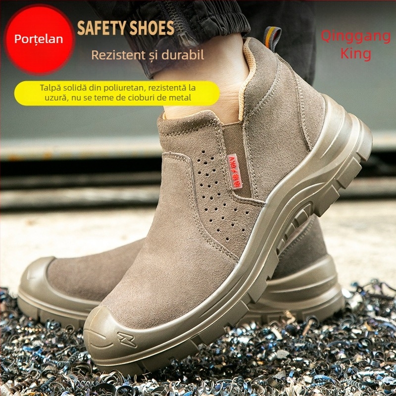 Încălțăminte de protecție pentru muncă, anti-șoc și anti-perforație, piele nubuc de vițel, izolație 6kV, vârf din plastic