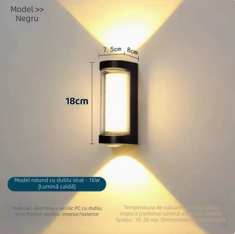 Lampă de perete exterior cu LED, impermeabilă, pentru coridoare, scări și curți, 16W, 85-265V, IP65, 3000K, Sanan Optoelectronics