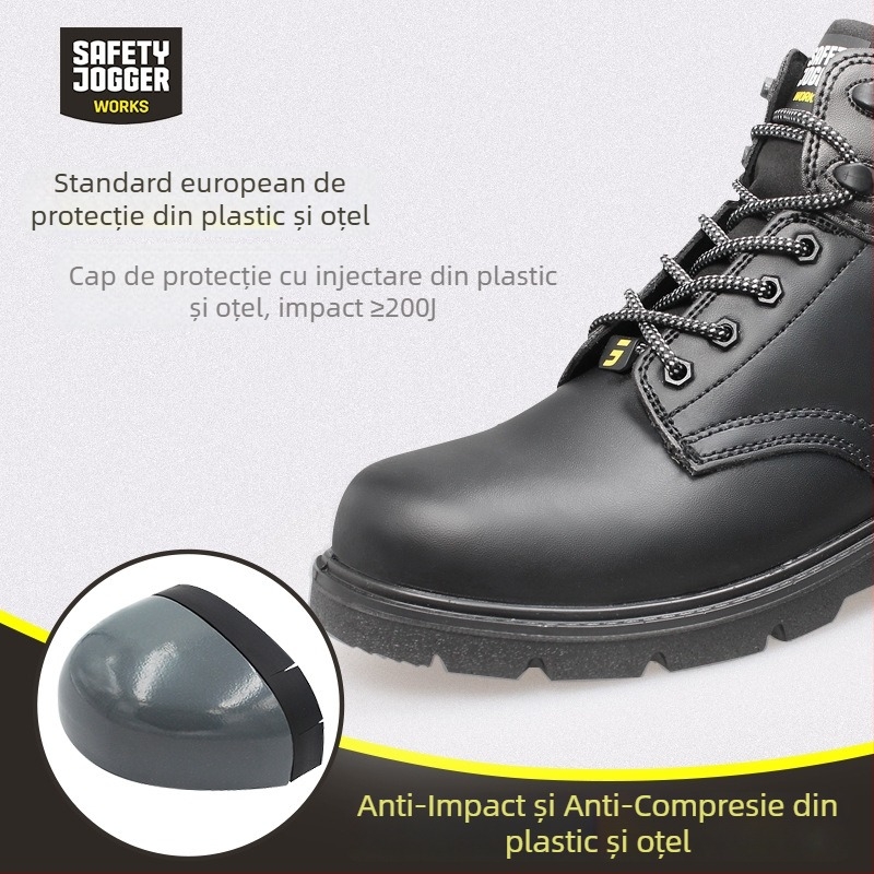 Ghete de protecție cu izolație 18kV, anti-șoc și anti-perforație, din piele, înălțime medie, vârf din plastic