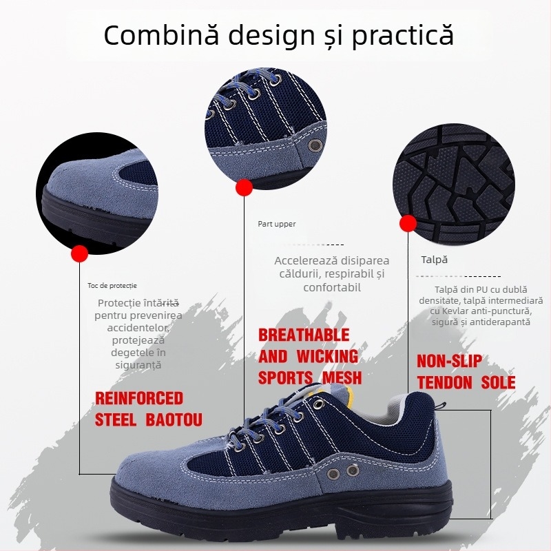 Pantofi de protecție pentru muncă cu vârf din oțel, ușori, anti-perforare, izolați pentru sudură și lucru electric