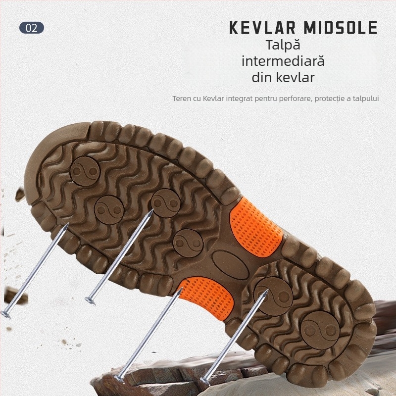 Ghete de protecție pentru muncă în construcții, cu înălțime peste gleznă, piele microfibră, vârf din plastic și oțel, anti-șoc, anti-perforație, izolație