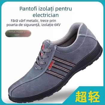 Pantofi izolați pentru electricieni – piele nubuk, guler scăzut, izolație 6 kV