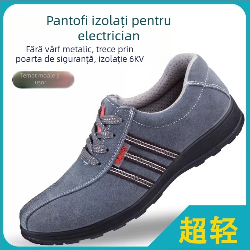 Pantofi izolați pentru electricieni – piele nubuk, guler scăzut, izolație 6 kV