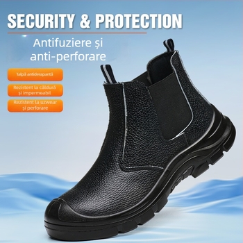 Pantofi de protecție din piele cu textură granuloasă, talpă medie, vârf din oțel, izolați până la 6 kV, protecție împotriva impactului și perforării