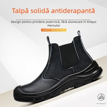 Pantofi de protecție din piele cu textură granuloasă, talpă medie, vârf din oțel, izolați până la 6 kV, protecție împotriva impactului și perforării