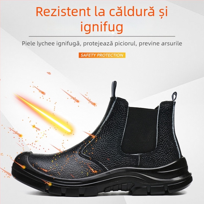 Pantofi de protecție din piele cu textură granuloasă, talpă medie, vârf din oțel, izolați până la 6 kV, protecție împotriva impactului și perforării