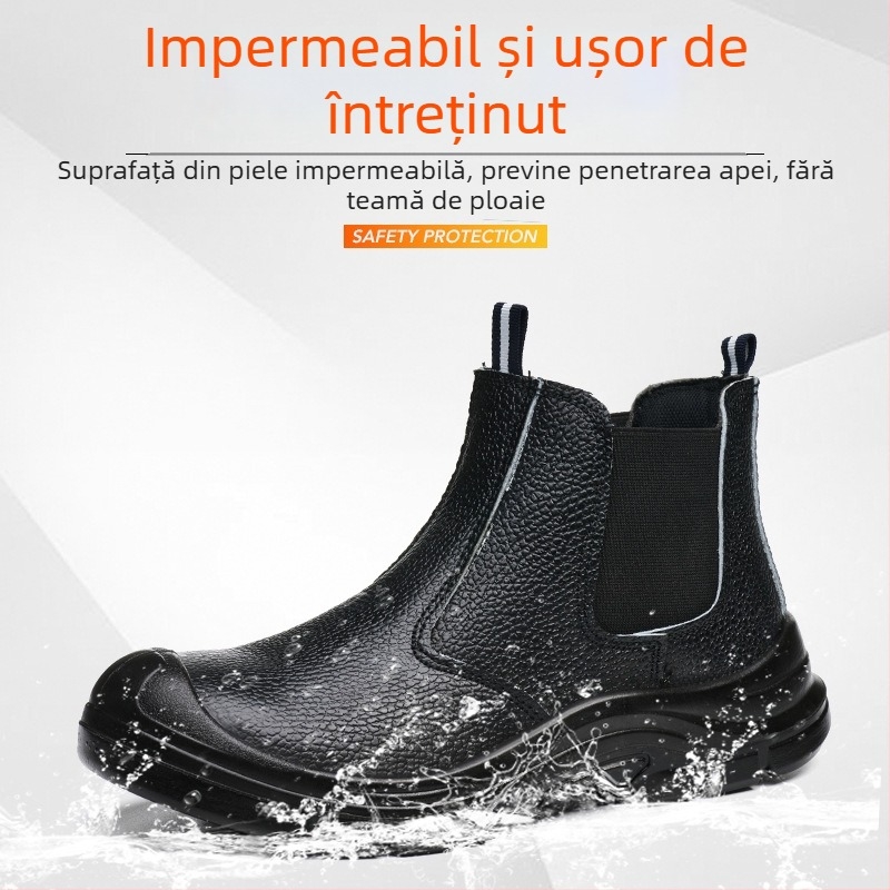 Pantofi de protecție din piele cu textură granuloasă, talpă medie, vârf din oțel, izolați până la 6 kV, protecție împotriva impactului și perforării